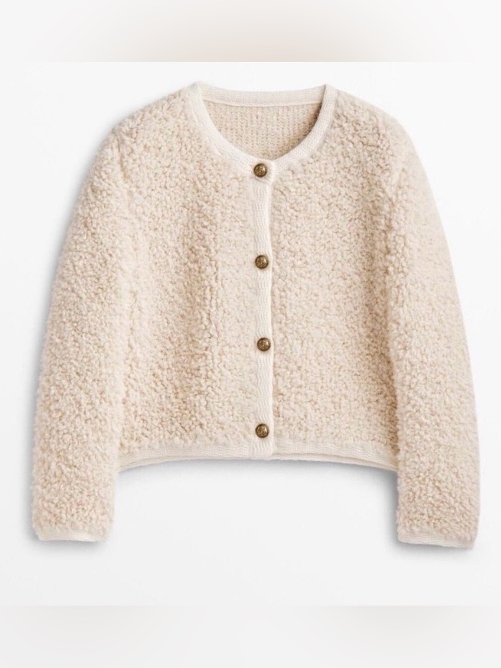 Massimo Dutti Cream Boucle Cardigan